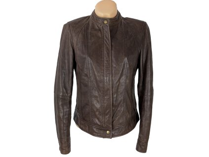 KOŽENÁ dámská hnědá bunda na zip PROMOD M/L
