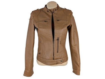 KOŽENÁ dámská hnědá bunda na zip Fishbone S/M