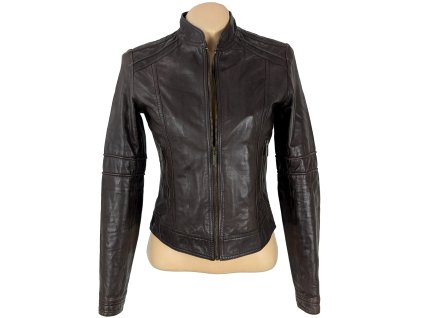 KOŽENÁ dámská hnědá bunda na zip Oodji 38
