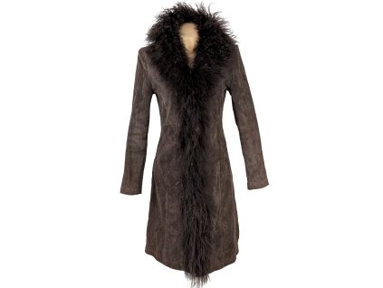 KOŽENÝ dámský hnědý kabát s kožešinou MORENA S