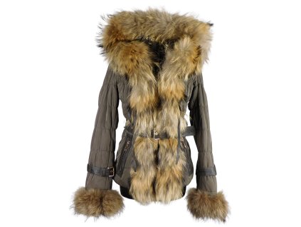 Dámská hnědá prošívaná bunda s pravou kožešinou GIORGIO &MARIO (VERA PELLE)  S*