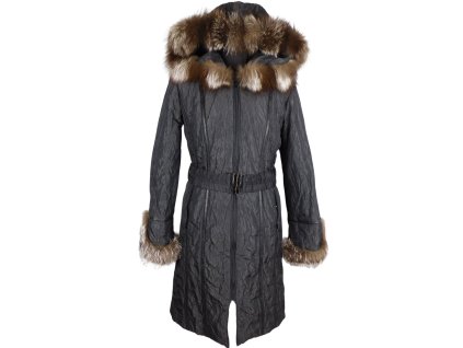 Dámský černý kabát s kapucí a pravou stříbrnou liškou INFINITE  M*