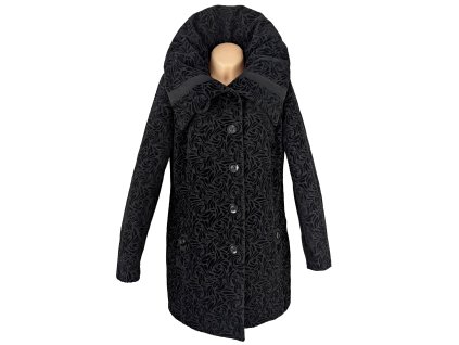 Vlněný dámský šedočerný zimní kabát 46