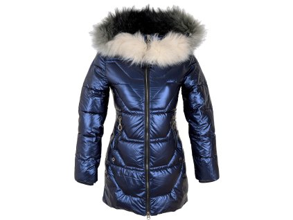Dámský modrý prošívaný kabát s kapucí XS