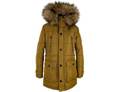 Pánský zimní hnědý kabát s kapucí ZARA S/M