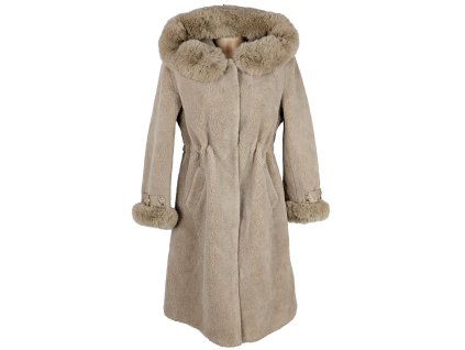Dámský béžový kožíškový kabátek s kapucí  S