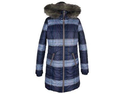 Dámský modrý pruhovaný prošívaný kabát s kapucí John Baner 14/40