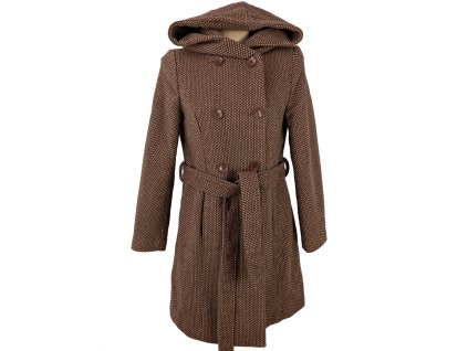 Dámský hnědý dvouřadý kabát s páskem John Baner S/M