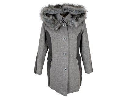 Dámský zimní šedý kabát s kapucí NATALIA XL