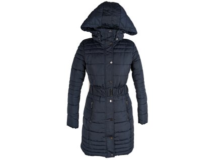 Dámský modrý prošívaný kabát s páskem a kapucí Camaieu 8/36