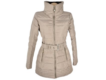 Péřový dámský béžový prošívaný kabát s páskem CAMAIEU 12/40