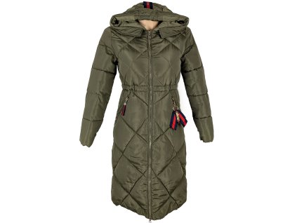 Dámská khaki zelená prošívaná parka s kapucí XS