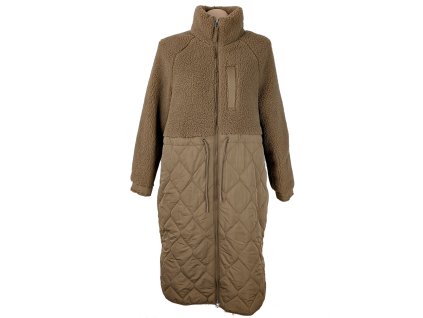 Dámský béžový prošívaný dlouhý kabát na zip Marks&Spencer M