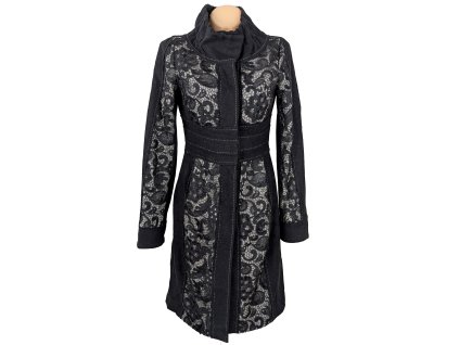 Extravagantní dámský šedý kabát s krajkou Jinse S