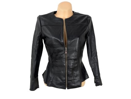 KOŽENÁ dámská černá bunda na zip Mango M