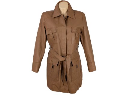 KOŽENÝ dámský hnědý kabát s páskem 18/44