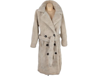 Dámský béžový oversize kožíšek s páskem S