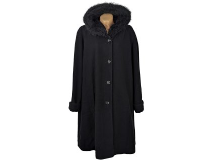 Vlněný (70%) dámský černý kabát s kapucí (vlna, kašmír) 52