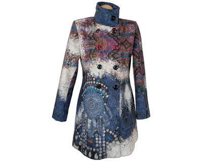 Vlněný (70%) dámský extravagantní dámský kabát L