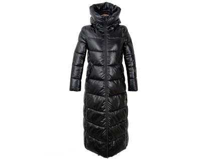 Dámský černý dlouhý prošívaný kabát S