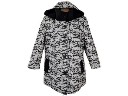Dámský šedočerný zimní kabát s kapucí XXL