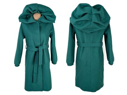 Dámský smaragdový kabát s páskem 40