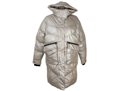 Dámský zlatý - šampoň prošívaný zimní kabát s kapucí XL