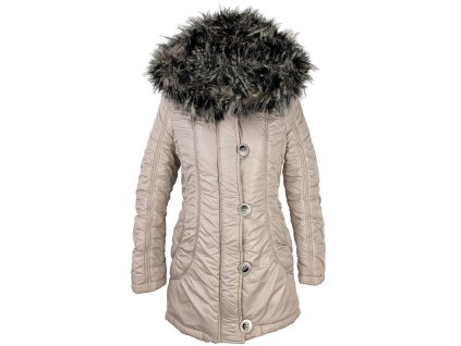 Dámský béžový prošívaný kabát s kapucí Texhal S