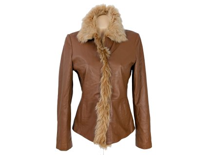 KOŽENÁ dámská hnědá zimní bunda s pravou kožešinou M