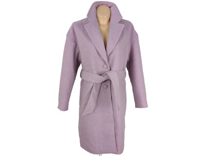 Vlněný dámský fialový oversize kabát s páskem Orsay 40