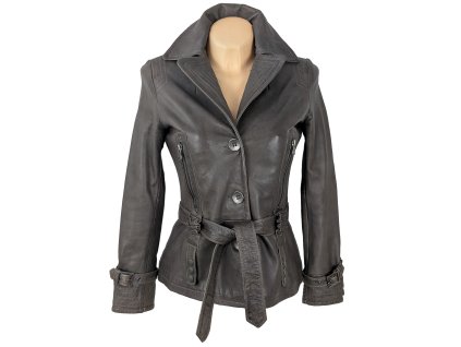 KOŽENÝ dámský zateplený kabát s páskem MAX S