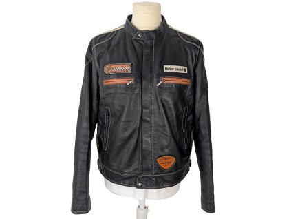 KOŽENÁ pánská černá zateplená bunda na zip L