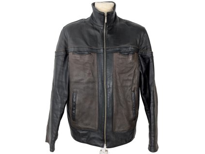 KOŽENÁ pánská hnědočerná zateplená bunda na zip Ravex L