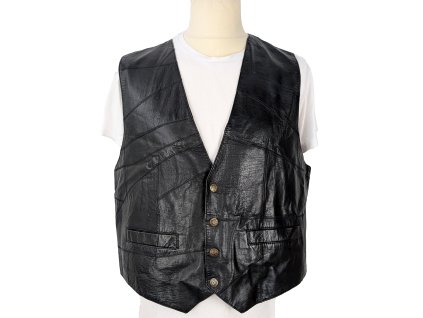 KOŽENÁ pánská černá vesta XL