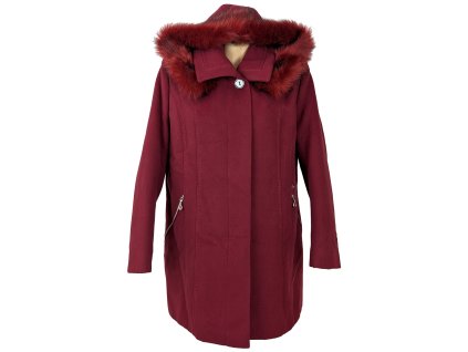 Dámský vínový zimní kabát s kapucí OLA XL