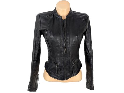 KOŽENÁ dámská černá bunda na zip Bershka M