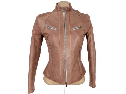 KOŽENÁ dámská růžová zateplená bunda na zip XS