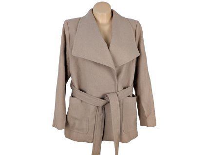 Vlněný (50%) dámský kabát s páskem H&M XXL