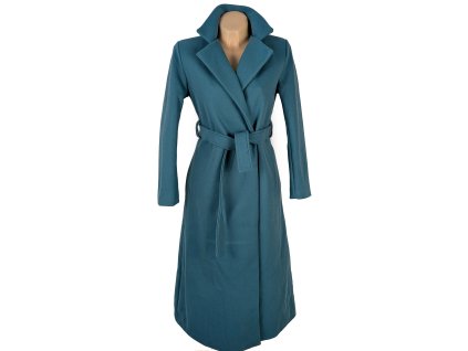 Dámský modrý dlouhý přechodný kabát na zavazování S