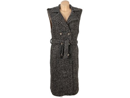 Vlněná dámská hnědá dlouhá vesta s páskem XL