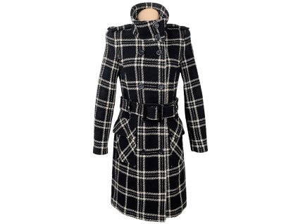 Vlněný dámský černobílý kabát s páskem Miss H. 38