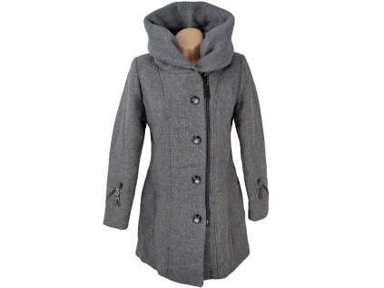 Vlněný (80%) dámský šedý zimní kabát s výrazným límcem Adrianno Damianii M