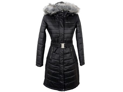 Dámský černý prošívaný kabát s páskem a kapucí Alpine Pro M