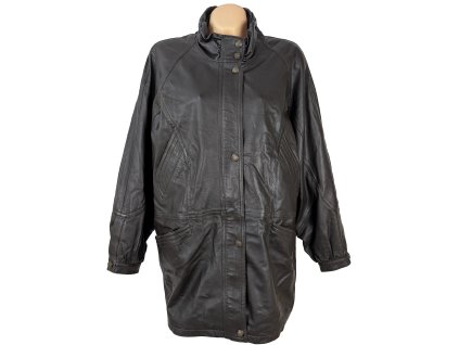 KOŽENÝ dámský hnědý zateplený kabát na zip XXXL
