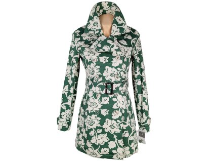 Bavlněný dámský zelený květovaný kabát s páskem Merona S
