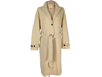 Vlněný dámský máslově žlutý kabát s páskem Orsay 48