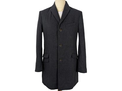 Vlněný (63%) pánský modrý kabát MANGO M/L