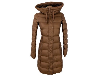 Péřový dámský hnědý prošívaný kabát s kapucí Marc O'Polo XS