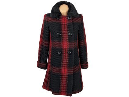 Vlněný (55%) dámský černo-červený kabát MANGO M