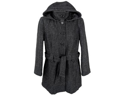 PXL 20250622 Vlněný dámský šedočerný kabát s páskem a kapucí Canda 20/46(2)
